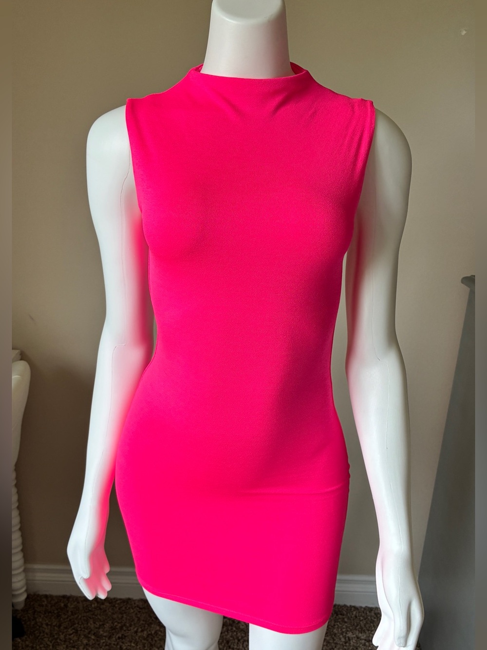 naked wardrobe Hot Pink Mock Neck Sexy Mini Dress NWT XS